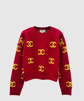 프린트 니트 톱