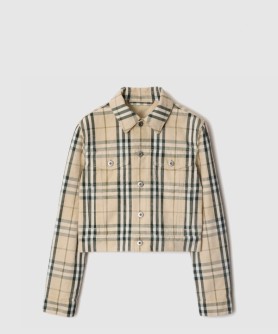 크롭 체크 데님 재킷