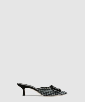 체크무늬 메시 뮬