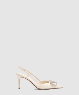 송아지 가죽 브이로고 시그니처 슬링백 펌프스