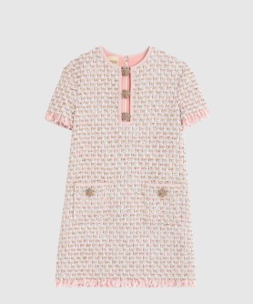 리본 엠브로이더리 트위드 미니 드레스