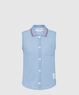 코튼 와플 슬리브리스 버튼 셔츠