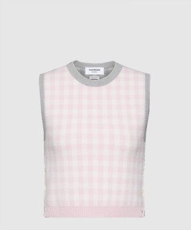 펀믹스 깅엄 체크 자카드 메리노 울 쉘 탑