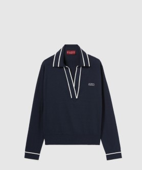 로고 자카드 브이넥 폴로 셔츠