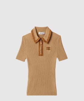 리브드 니트 캐시미어 폴로 스웨터