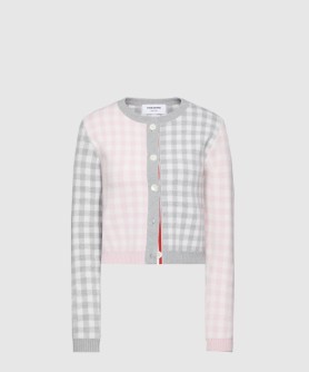 펀믹스 깅엄 체크 자카드 메리노 울 카디건